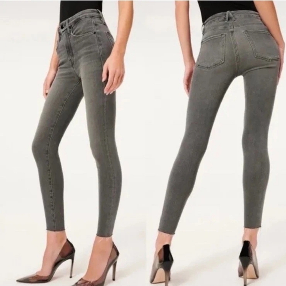 Good American Good Waist Raw Hem Grey Skinny Jeans Size 16